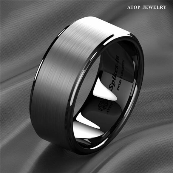 Men's Wedding Band - Black Brushed Titanium Ring for Men and Women - Picture 5 of 5
